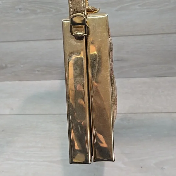 Vintag1960s TYROLEAN Bag Tapestry Cloth Embroidered Puffed Puffy Victorian Purse - Picture 7 of 13